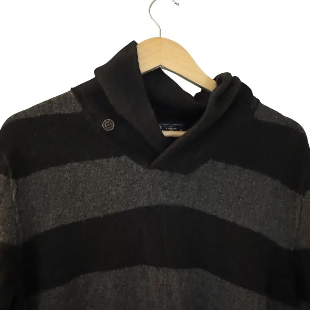 J. Crew‎ Re-imagined Black and Grey Striped 100% Lambs Wool Pullover Sweater M